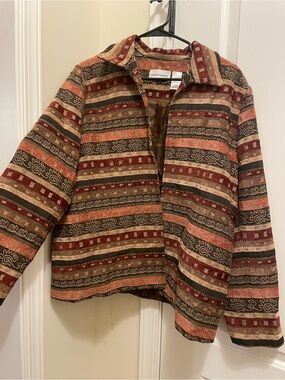 Alfred Dunner Multicolor Striped Jacket - Rust, Burgundy, Olive, Tan